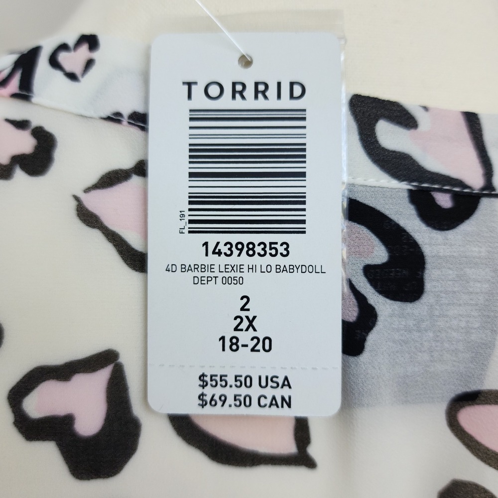 Torrid Barbie Lexie tunic sheer 2X 18-20 White Heart Print Chiffon NWT - Picture 6 of 8